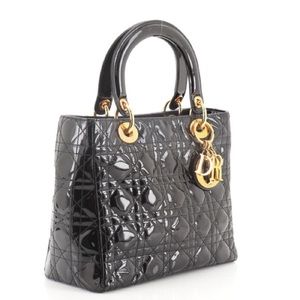 Vintage Lady Dior Bag Cannage Quilt Patent Medium